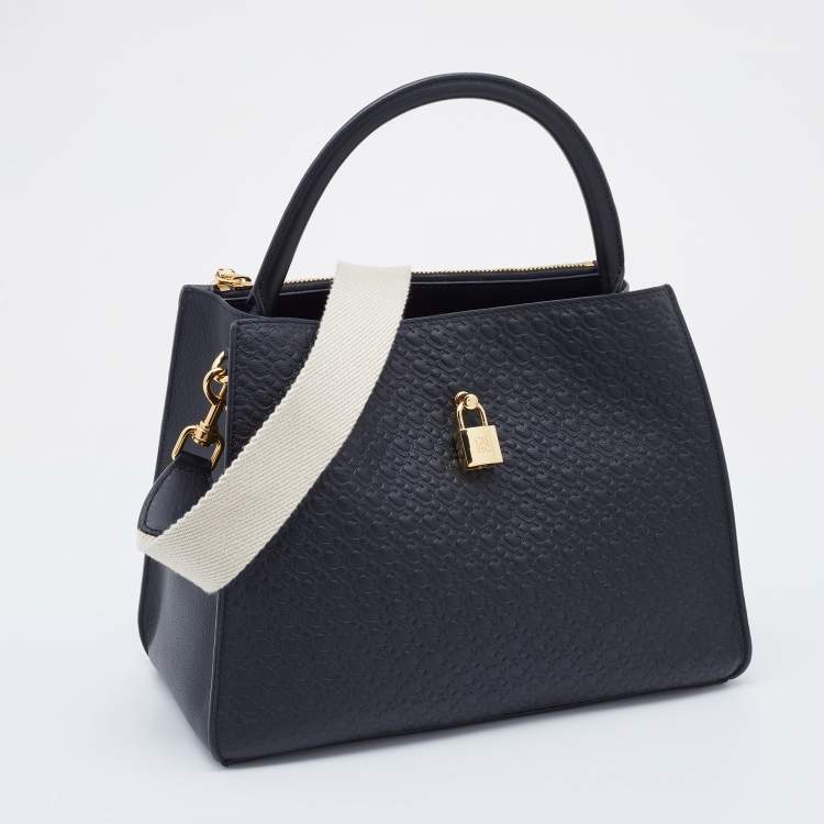 Pre Owned CH Carolina Herrera Black Embossed Leather Top Handle Bag
