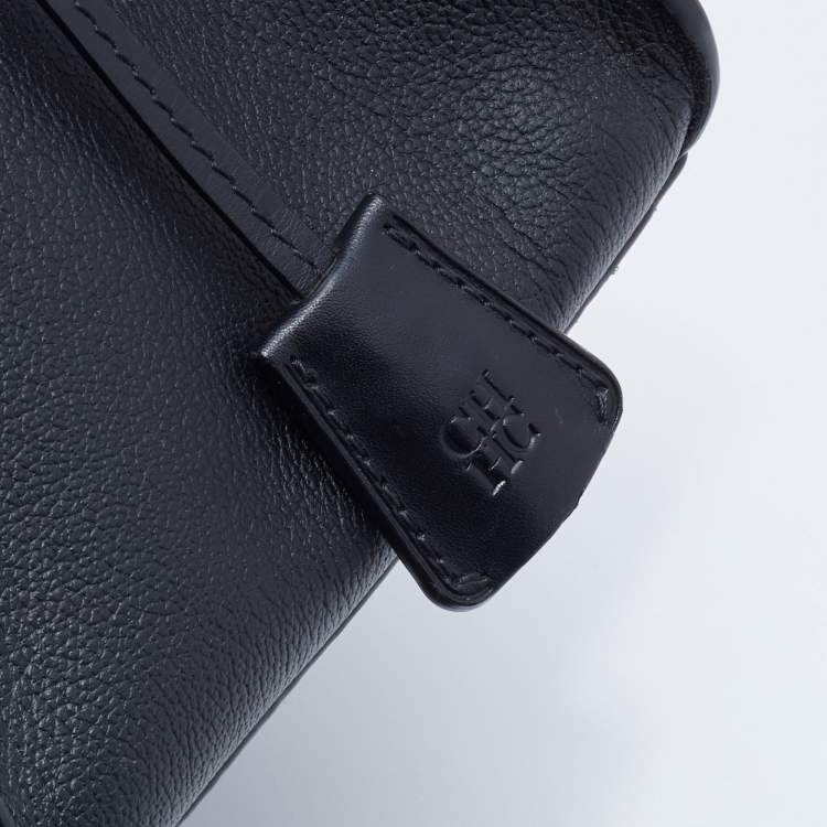 Pre Owned CH Carolina Herrera Black Embossed Leather Top Handle Bag