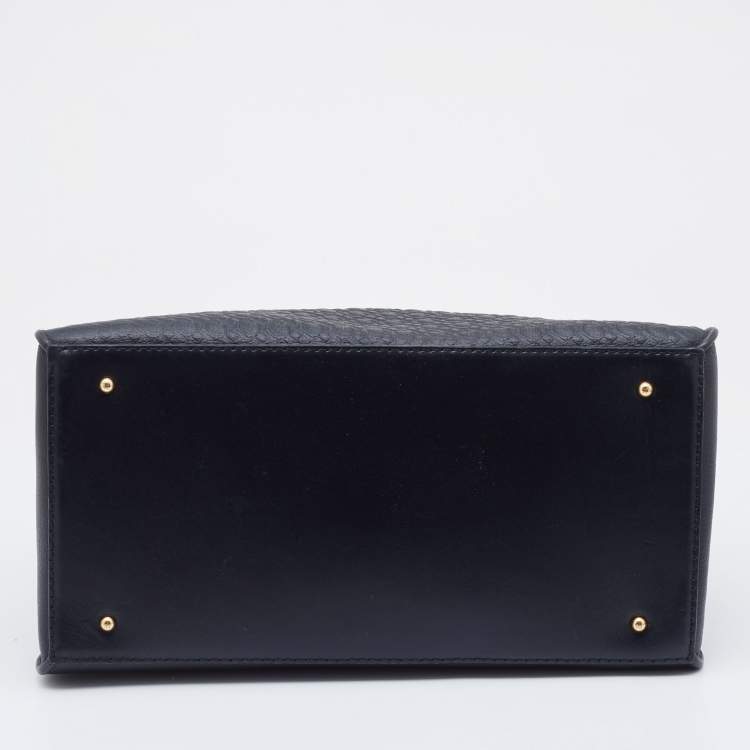 Pre Owned CH Carolina Herrera Black Embossed Leather Top Handle Bag