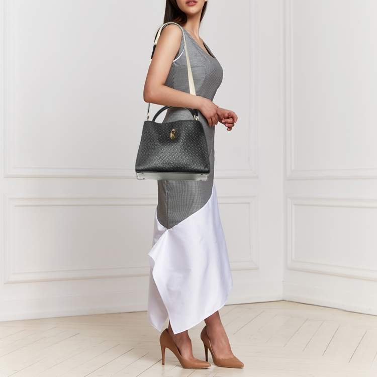 Pre Owned CH Carolina Herrera Black Embossed Leather Top Handle Bag