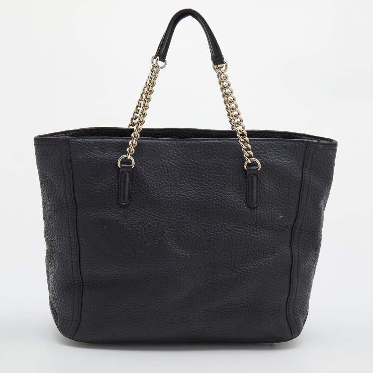 Pre Owned CH Carolina Herrera Black Leather Tassel Chain Tote