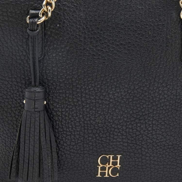 Pre Owned CH Carolina Herrera Black Leather Tassel Chain Tote