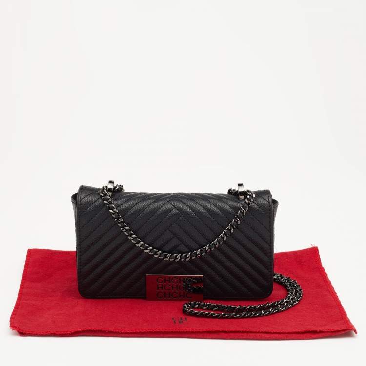 Pre Owned CH Carolina Herrera Black Chevron Leather Bimba Flap Bag