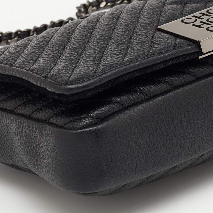 Pre Owned CH Carolina Herrera Black Chevron Leather Bimba Flap Bag