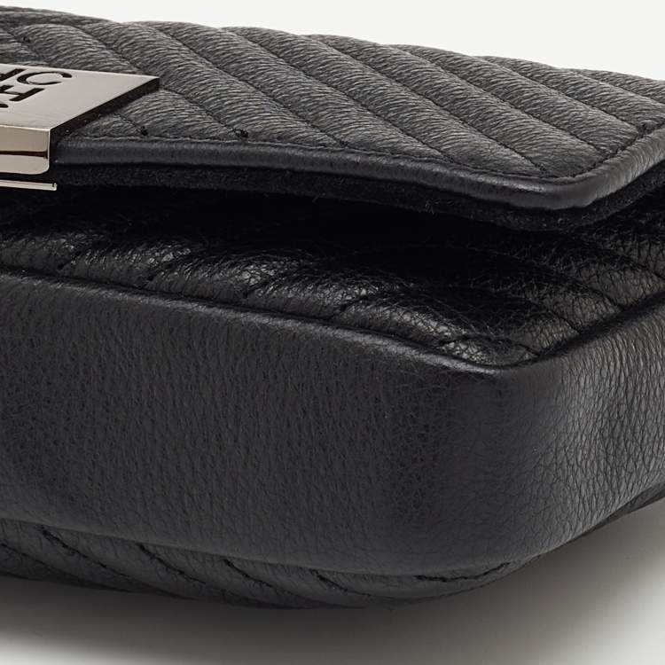 Pre Owned CH Carolina Herrera Black Chevron Leather Bimba Flap Bag