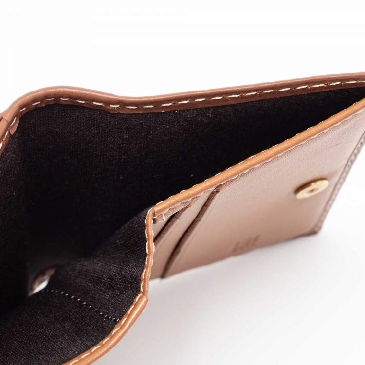 Pre Owned CH Carolina Herrera Tan Monogram Leather Matryoshka Lock Compact Wallet