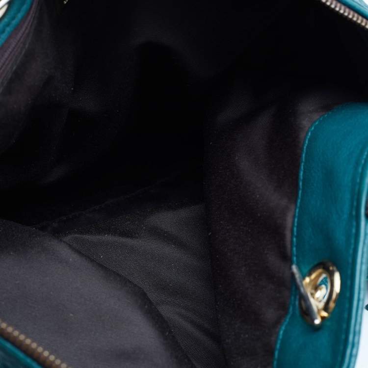 Pre Owned CH Carolina Herrera Teal Green Monogram Embossed Leather Tassel Tote