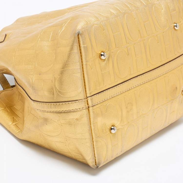 Pre Owned CH Carolina Herrera Gold Monogram Leather Matryoshka Tote