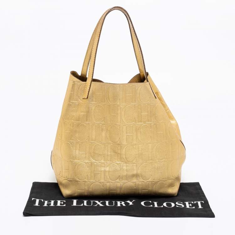 Pre Owned CH Carolina Herrera Gold Monogram Leather Matryoshka Tote