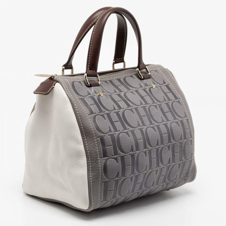 Pre Owned CH Carolina Herrera Tricolor Monogram Embossed Leather Andy Boston Bag