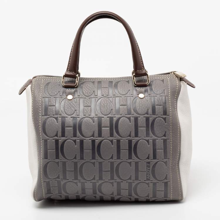 Pre Owned CH Carolina Herrera Tricolor Monogram Embossed Leather Andy Boston Bag