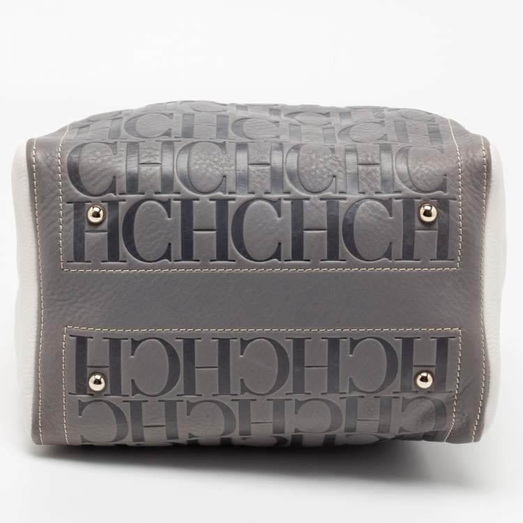 Pre Owned CH Carolina Herrera Tricolor Monogram Embossed Leather Andy Boston Bag
