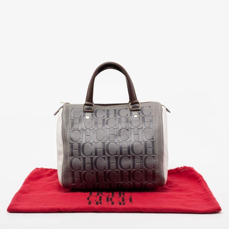 Pre Owned CH Carolina Herrera Tricolor Monogram Embossed Leather Andy Boston Bag