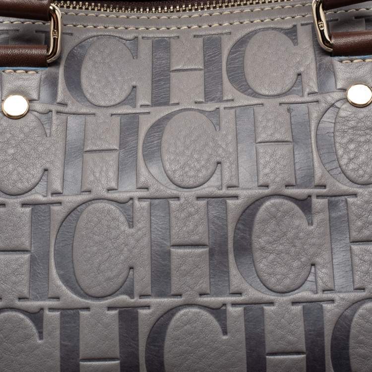Pre Owned CH Carolina Herrera Tricolor Monogram Embossed Leather Andy Boston Bag