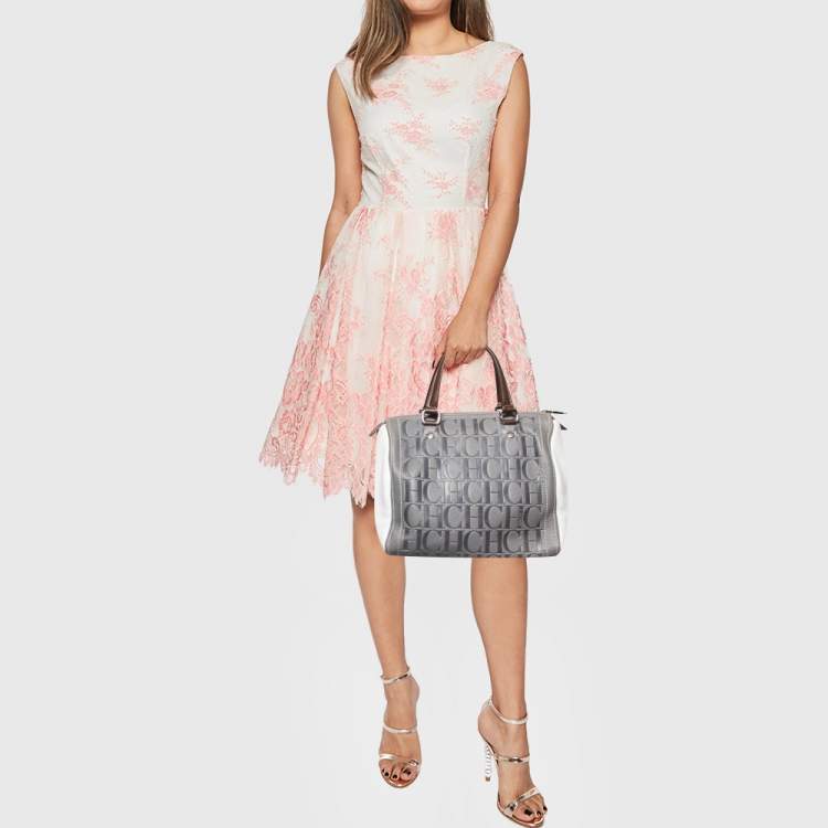Pre Owned CH Carolina Herrera Tricolor Monogram Embossed Leather Andy Boston Bag