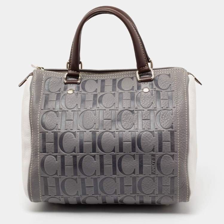 Pre Owned CH Carolina Herrera Tricolor Monogram Embossed Leather Andy Boston Bag