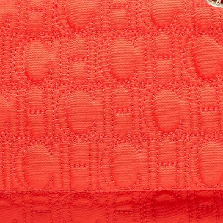 Pre Owned CH Carolina Herrera Orange Logo Embroidered Nylon Baguette Bag