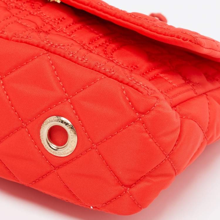 Pre Owned CH Carolina Herrera Orange Logo Embroidered Nylon Baguette Bag