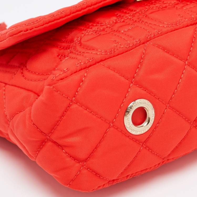 Pre Owned CH Carolina Herrera Orange Logo Embroidered Nylon Baguette Bag