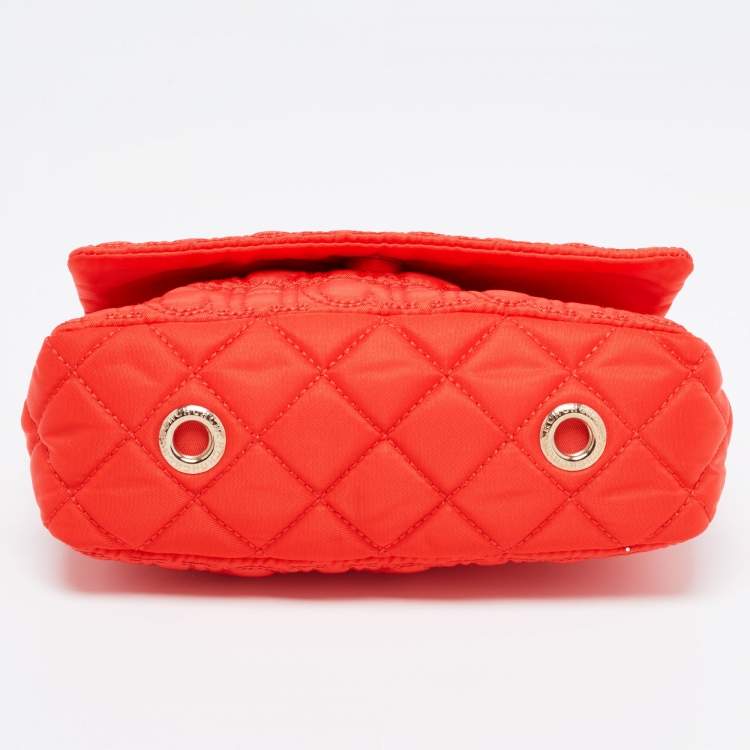 Pre Owned CH Carolina Herrera Orange Logo Embroidered Nylon Baguette Bag