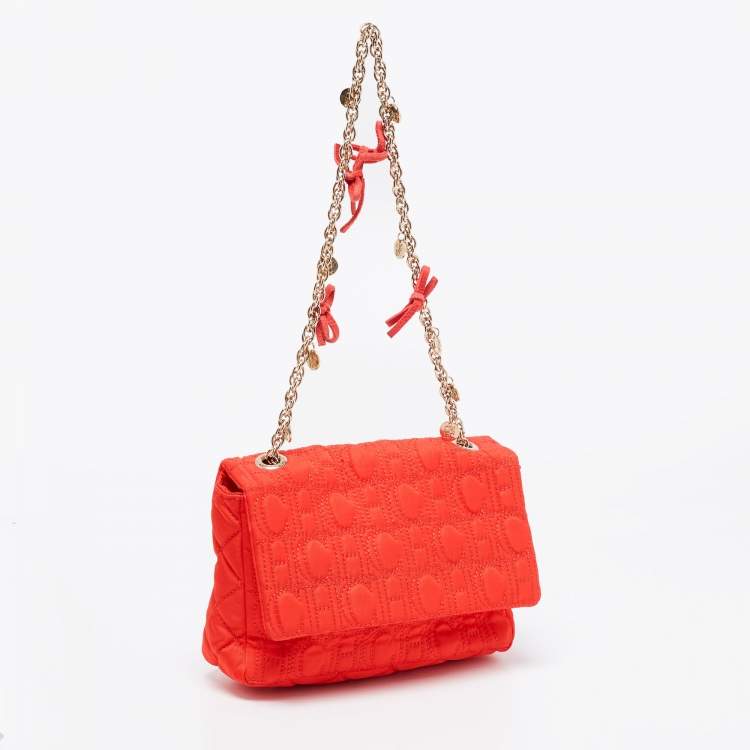 Pre Owned CH Carolina Herrera Orange Logo Embroidered Nylon Baguette Bag