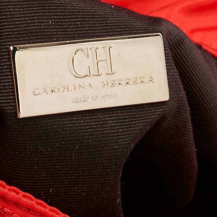 Pre Owned CH Carolina Herrera Orange Logo Embroidered Nylon Baguette Bag