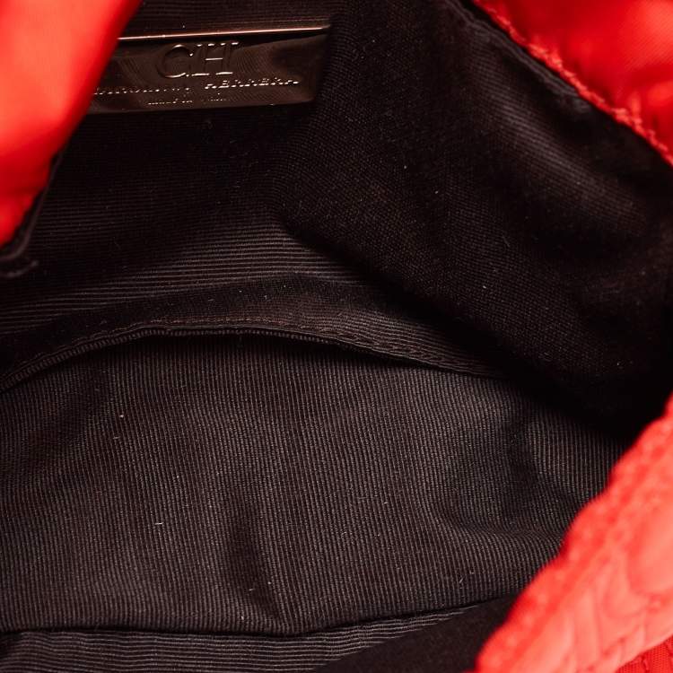 Pre Owned CH Carolina Herrera Orange Logo Embroidered Nylon Baguette Bag