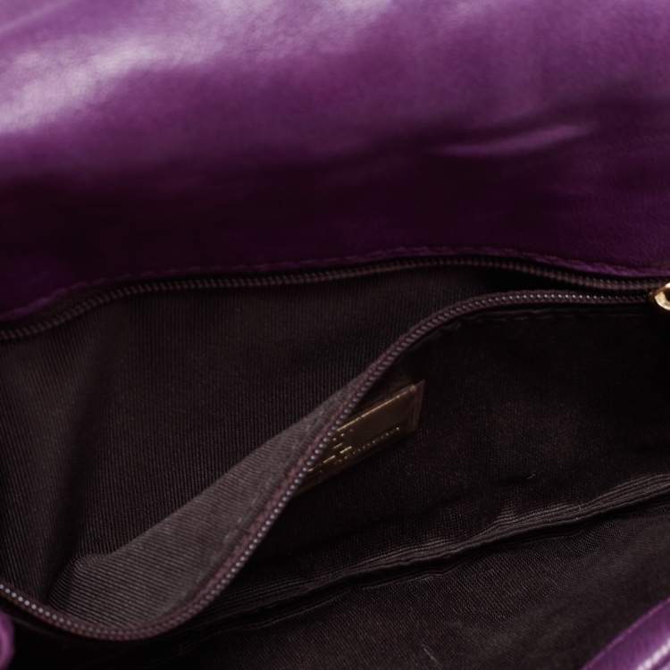 Pre Owned CH Carolina Herrera Purple Monogram Embroidered Leather Flap Clutch