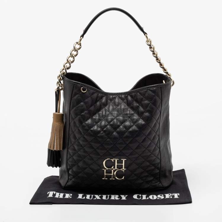 Pre Owned CH Carolina Herrera Black Leather Hobo