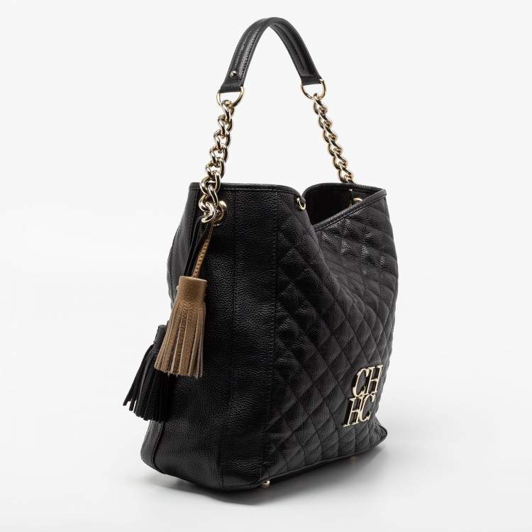 Pre Owned CH Carolina Herrera Black Leather Hobo