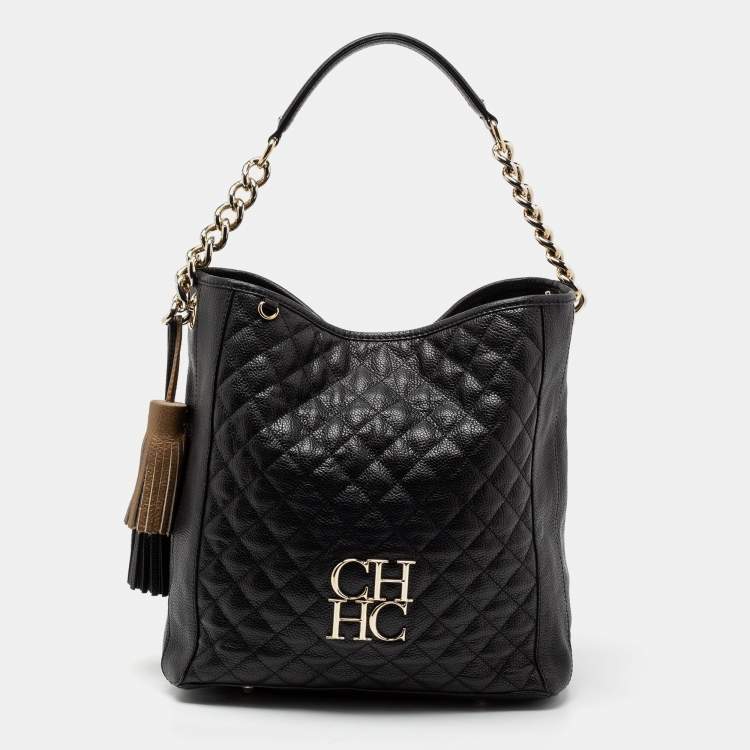 Pre Owned CH Carolina Herrera Black Leather Hobo
