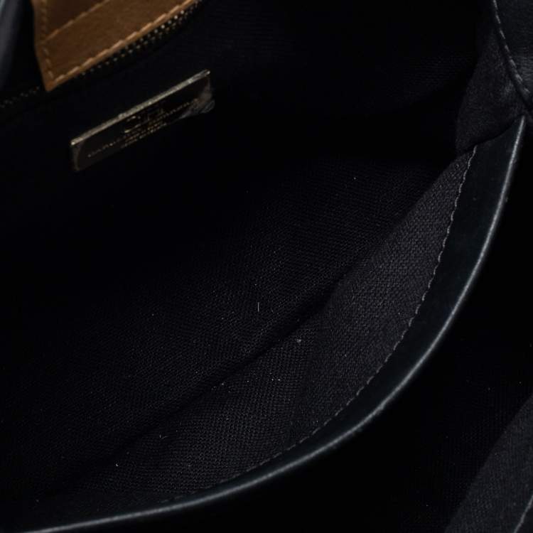 Pre Owned CH Carolina Herrera Gold/Black Leather and Crystal Embellished Duchess Tote