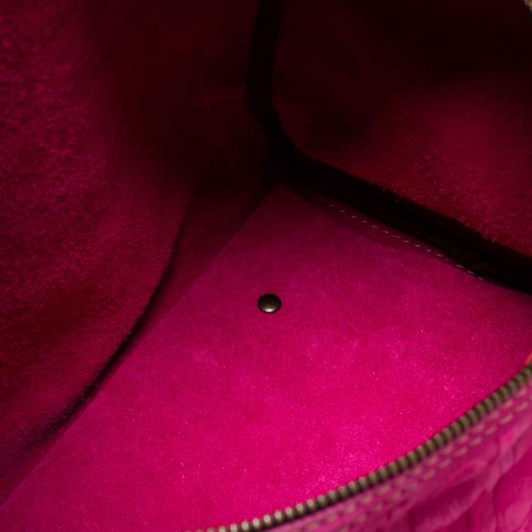 Pre Owned CH Carolina Herrera Pink Monogram Embossed Suede And Leather Andy Boston Bag