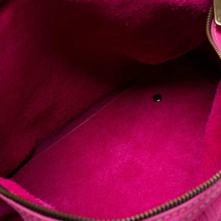 Pre Owned CH Carolina Herrera Pink Monogram Embossed Suede And Leather Andy Boston Bag