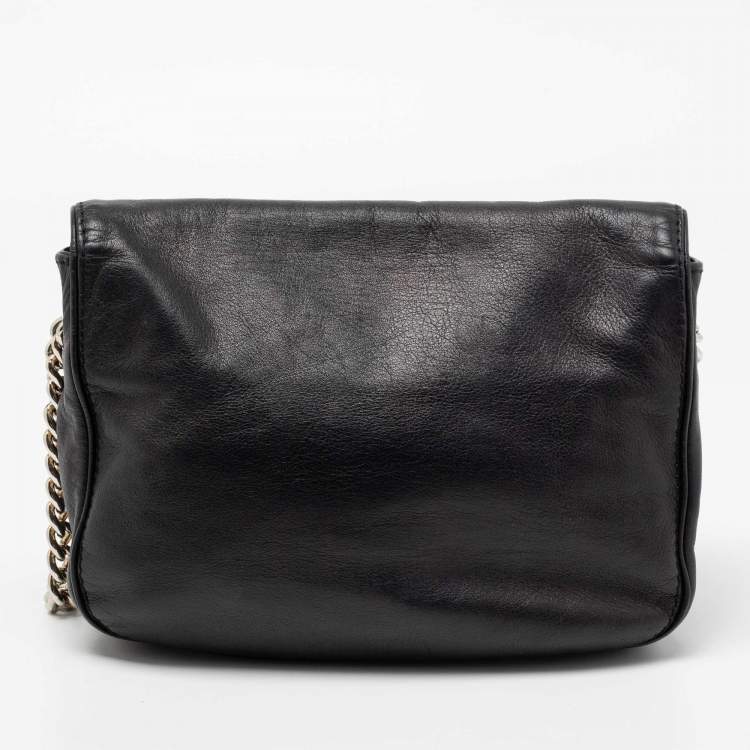 Pre Owned CH Carolina Herrera Black Leather Chain Flap Shoulder Bag
