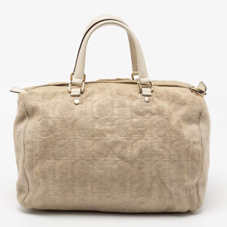 Pre Owned CH Carolina Herrera Cream Monogram Canvas And Leather Satchel