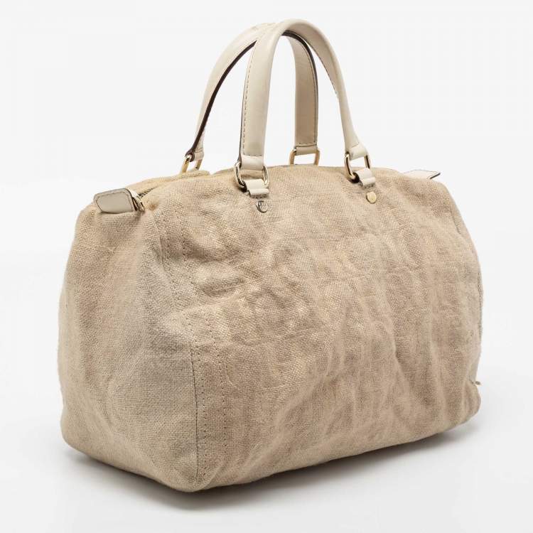 Pre Owned CH Carolina Herrera Cream Monogram Canvas And Leather Satchel