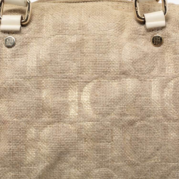 Pre Owned CH Carolina Herrera Cream Monogram Canvas And Leather Satchel