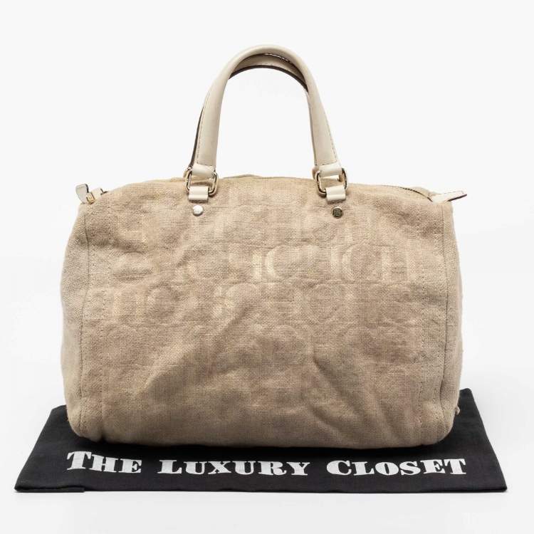 Pre Owned CH Carolina Herrera Cream Monogram Canvas And Leather Satchel