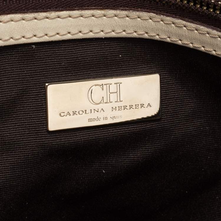 Pre Owned CH Carolina Herrera Cream Monogram Canvas And Leather Satchel