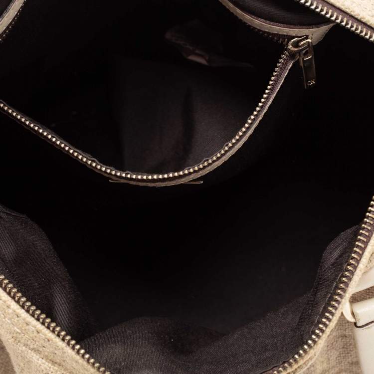 Pre Owned CH Carolina Herrera Cream Monogram Canvas And Leather Satchel