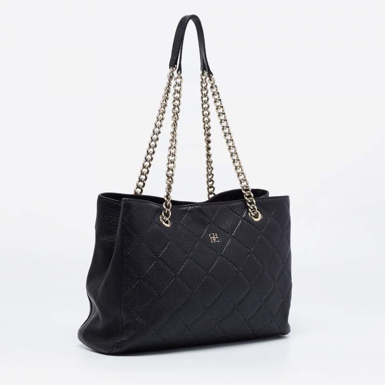 Pre Owned CH Carolina Herrera Black Quilted Leather Chain Shopper Tote