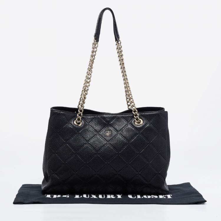 Pre Owned CH Carolina Herrera Black Quilted Leather Chain Shopper Tote