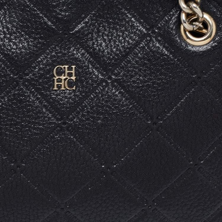 Pre Owned CH Carolina Herrera Black Quilted Leather Chain Shopper Tote