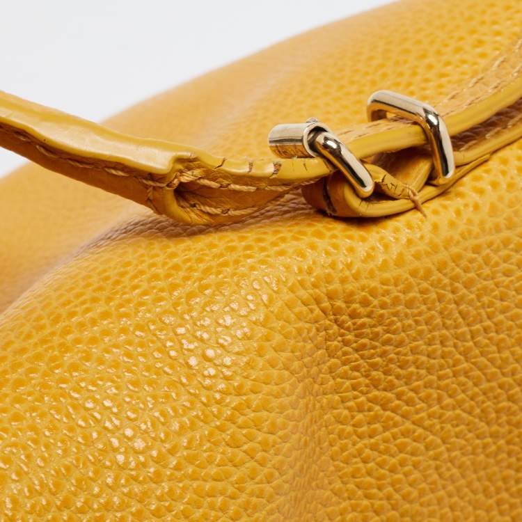 Pre Owned CH Carolina Herrera Yellow Leather Minuetto Flap Top Handle Bag