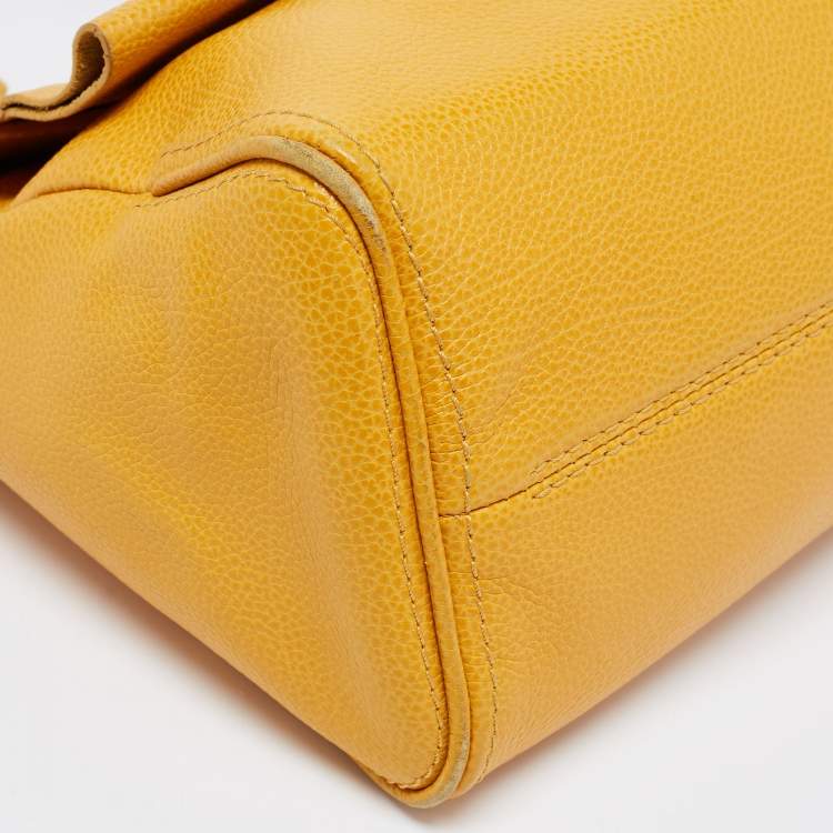 Pre Owned CH Carolina Herrera Yellow Leather Minuetto Flap Top Handle Bag