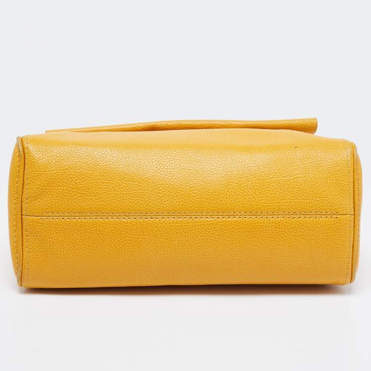 Pre Owned CH Carolina Herrera Yellow Leather Minuetto Flap Top Handle Bag