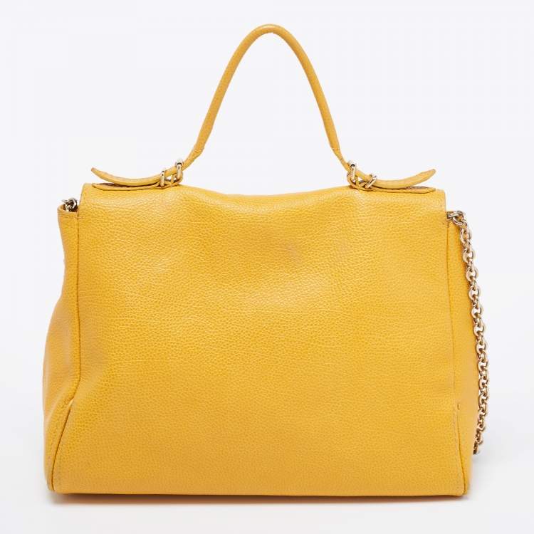 Pre Owned CH Carolina Herrera Yellow Leather Minuetto Flap Top Handle Bag