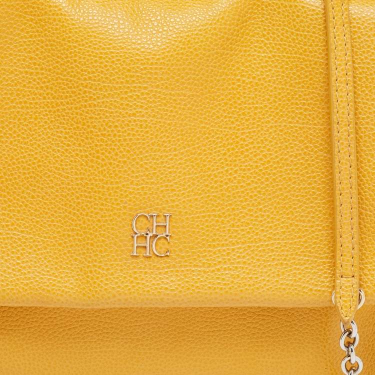 Pre Owned CH Carolina Herrera Yellow Leather Minuetto Flap Top Handle Bag