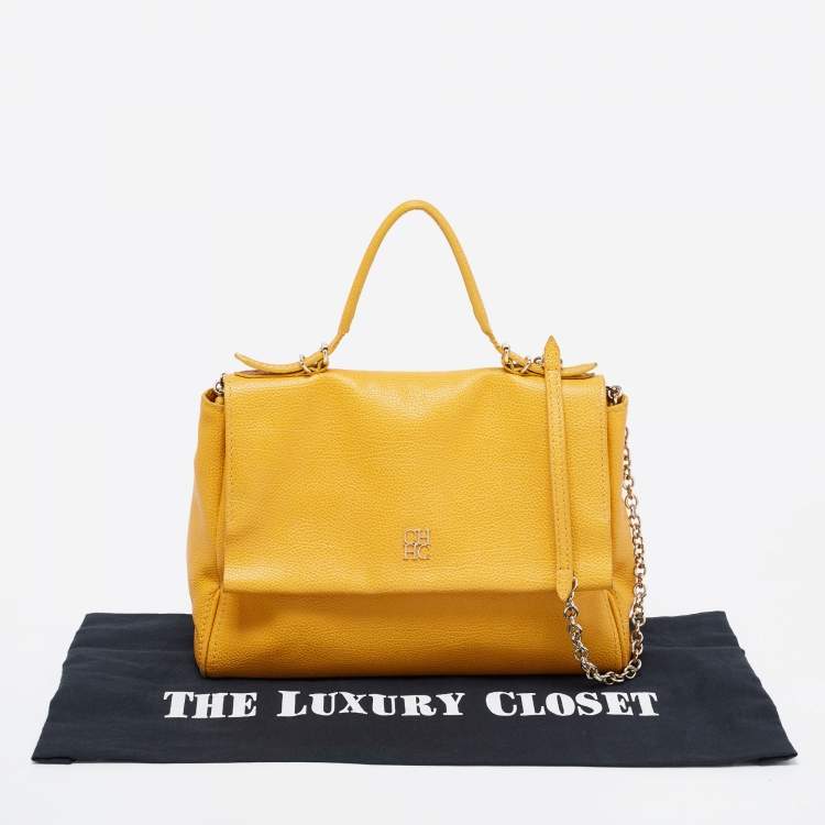 Pre Owned CH Carolina Herrera Yellow Leather Minuetto Flap Top Handle Bag